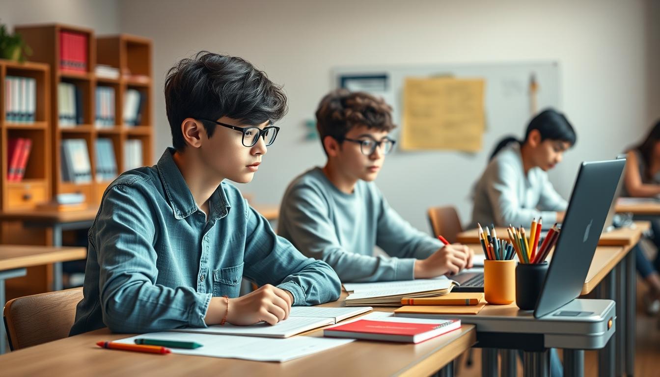 Students collaborating in a contemporary classroom